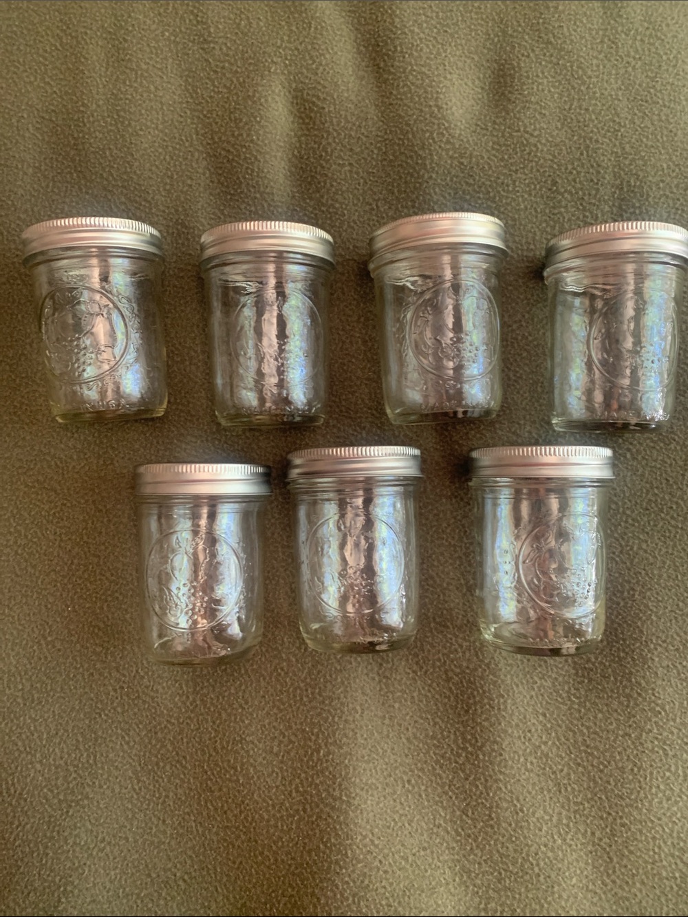 Ball Jars with lids and bands. 6 ounces. Set of 7. Made in the USA.
